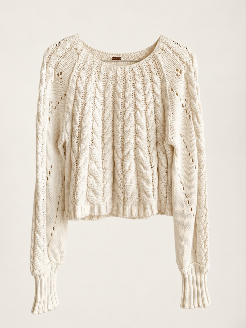 FREE PEOPLE SANDRE KNIT PULLOVER CROPPED Cream Size XS